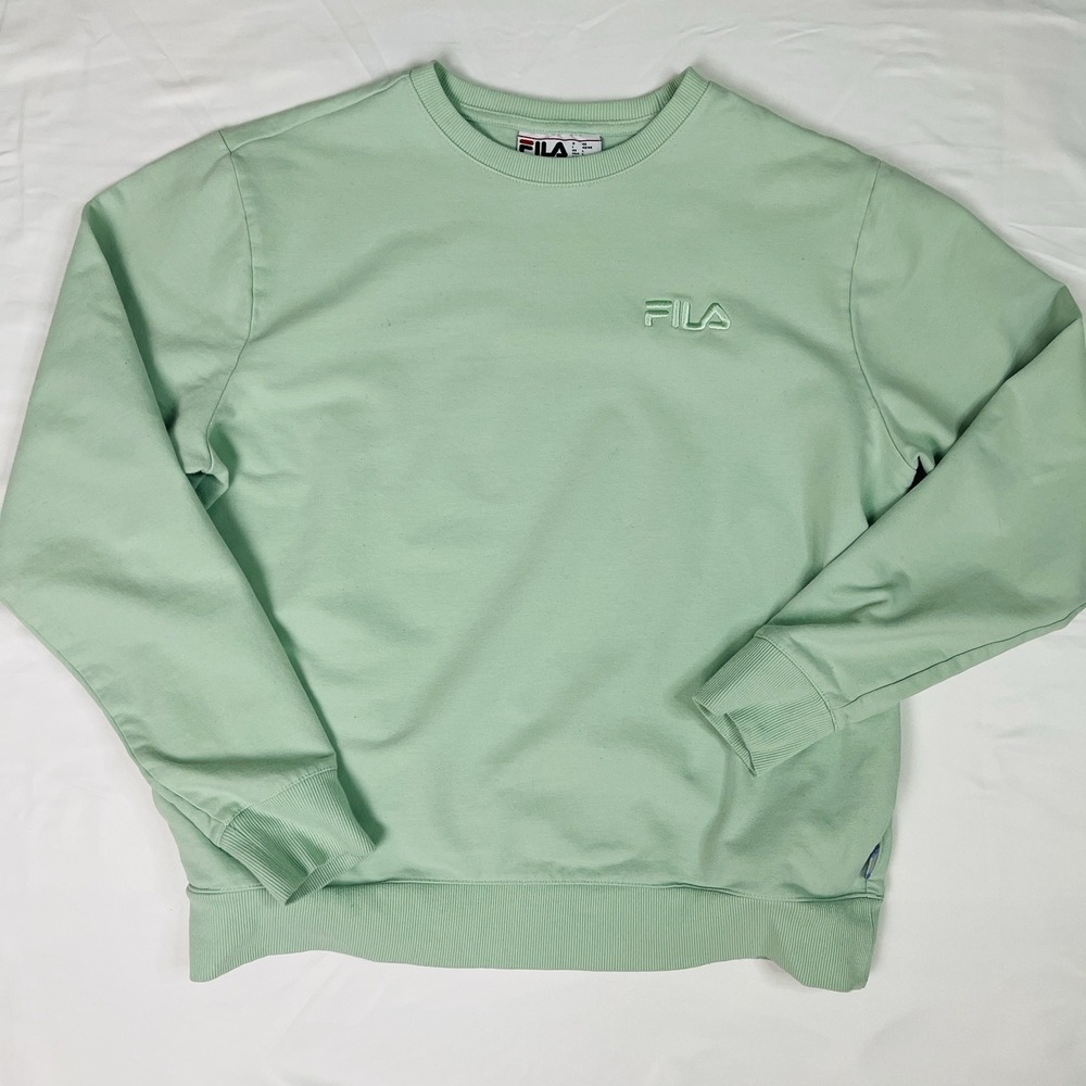 FILA Mint Green French Terry Crewneck Sweatshirt Pockets Women's Size Large L